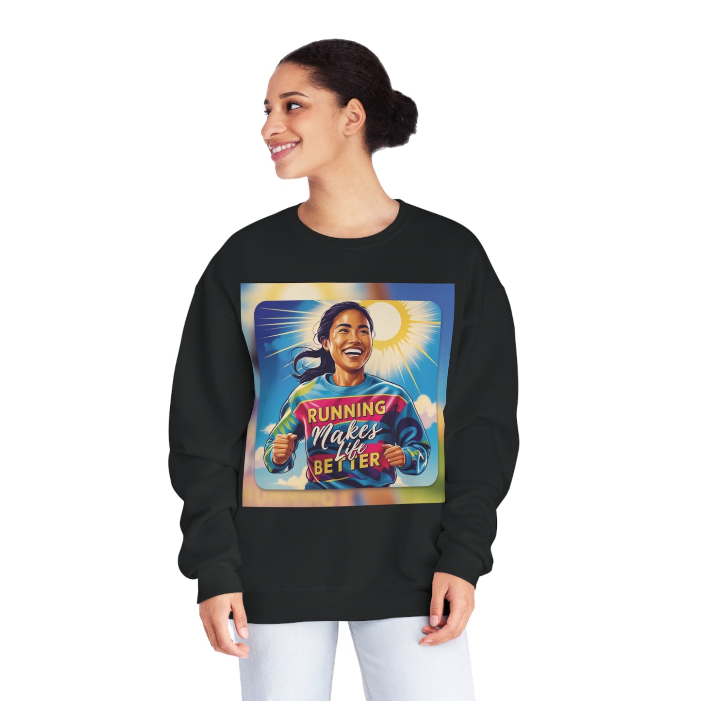 Madison Cool Running Makes Life Better Graphic Print Fun NuBlend Fabric Performance Sweatshirt