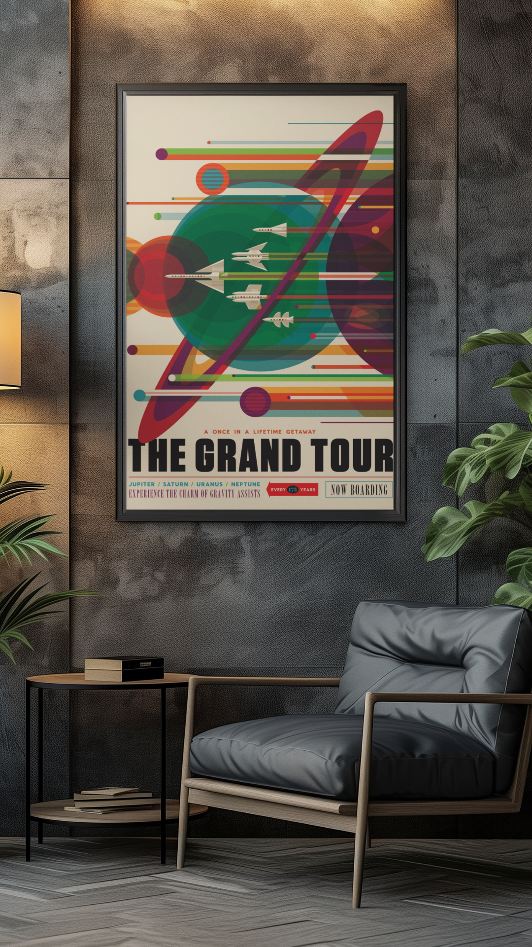 Stylish framed poster of retro celestial inspired moments in space travel history curated by Madison Cool. Shop now.