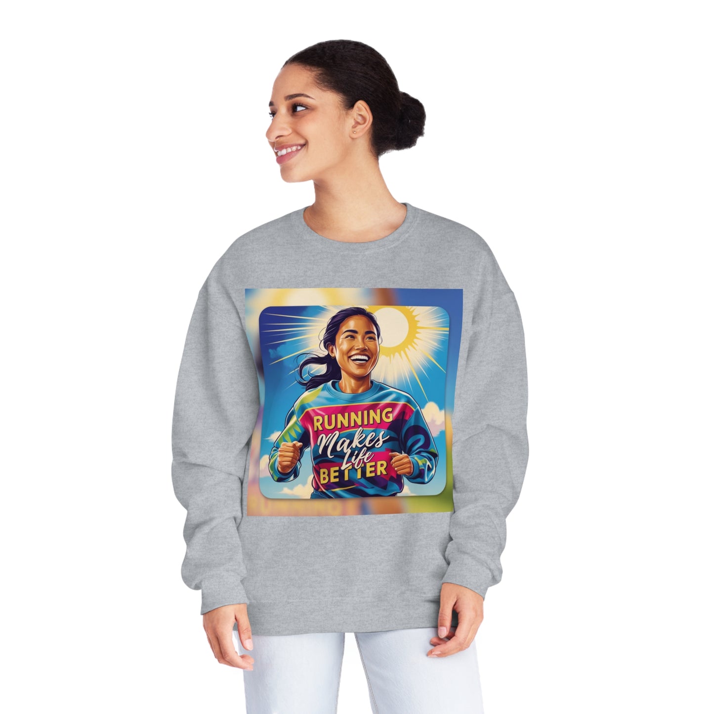 Madison Cool Running Makes Life Better Graphic Print Fun NuBlend Fabric Performance Sweatshirt