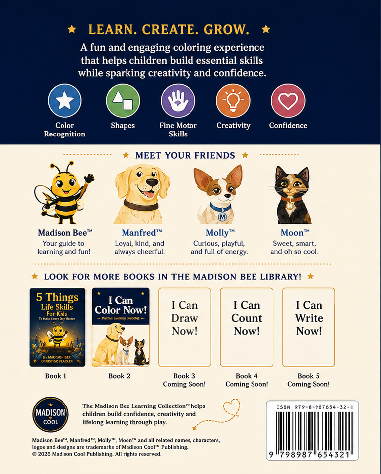I can color now activity and coloring book by Madison Cool where children learn more than coloring and they learn how to express themselves creatively