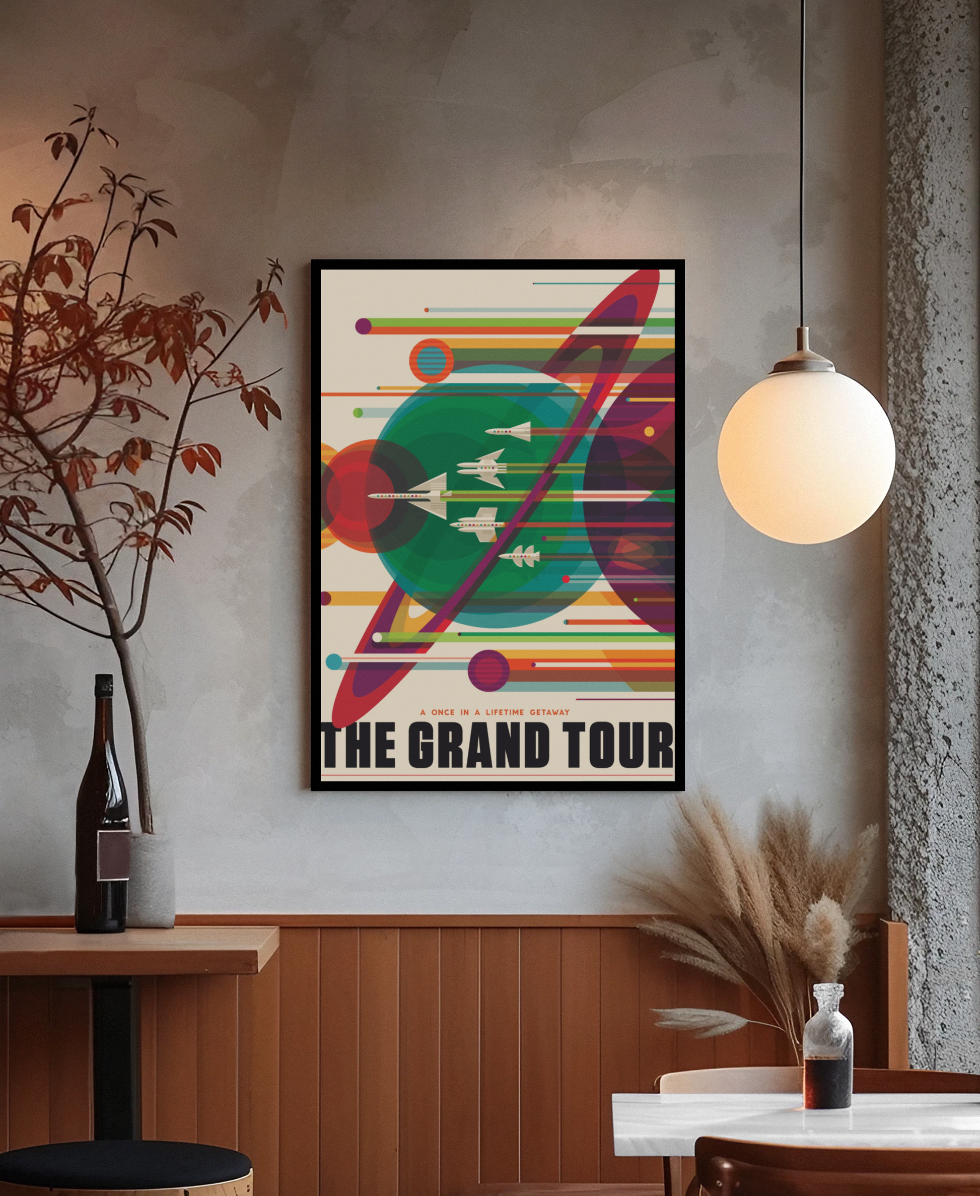 Stylish framed poster of retro celestial inspired moments in space travel history curated by Madison Cool. Shop now.