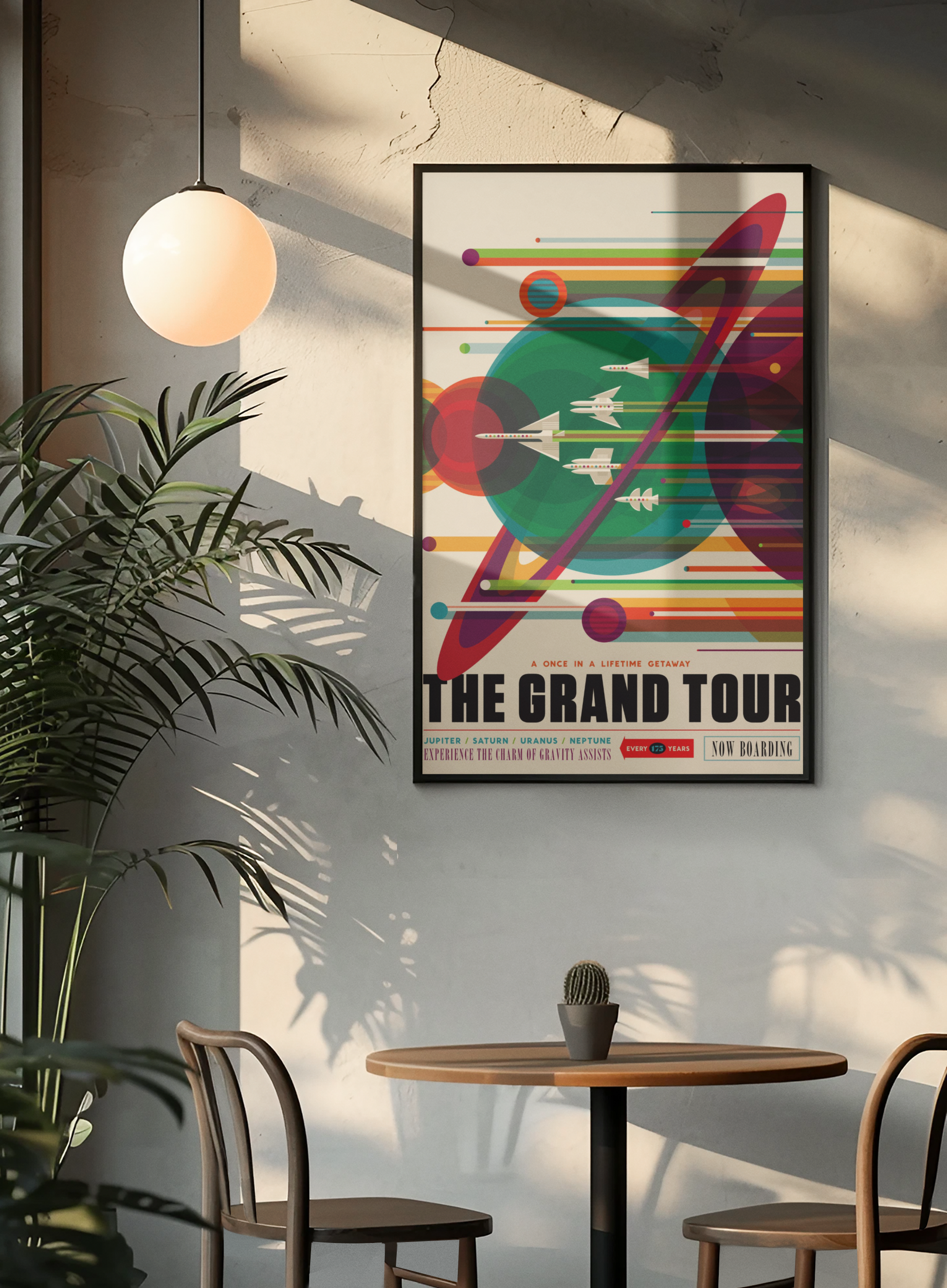 Stylish framed poster of retro celestial inspired moments in space travel history curated by Madison Cool. Shop now.